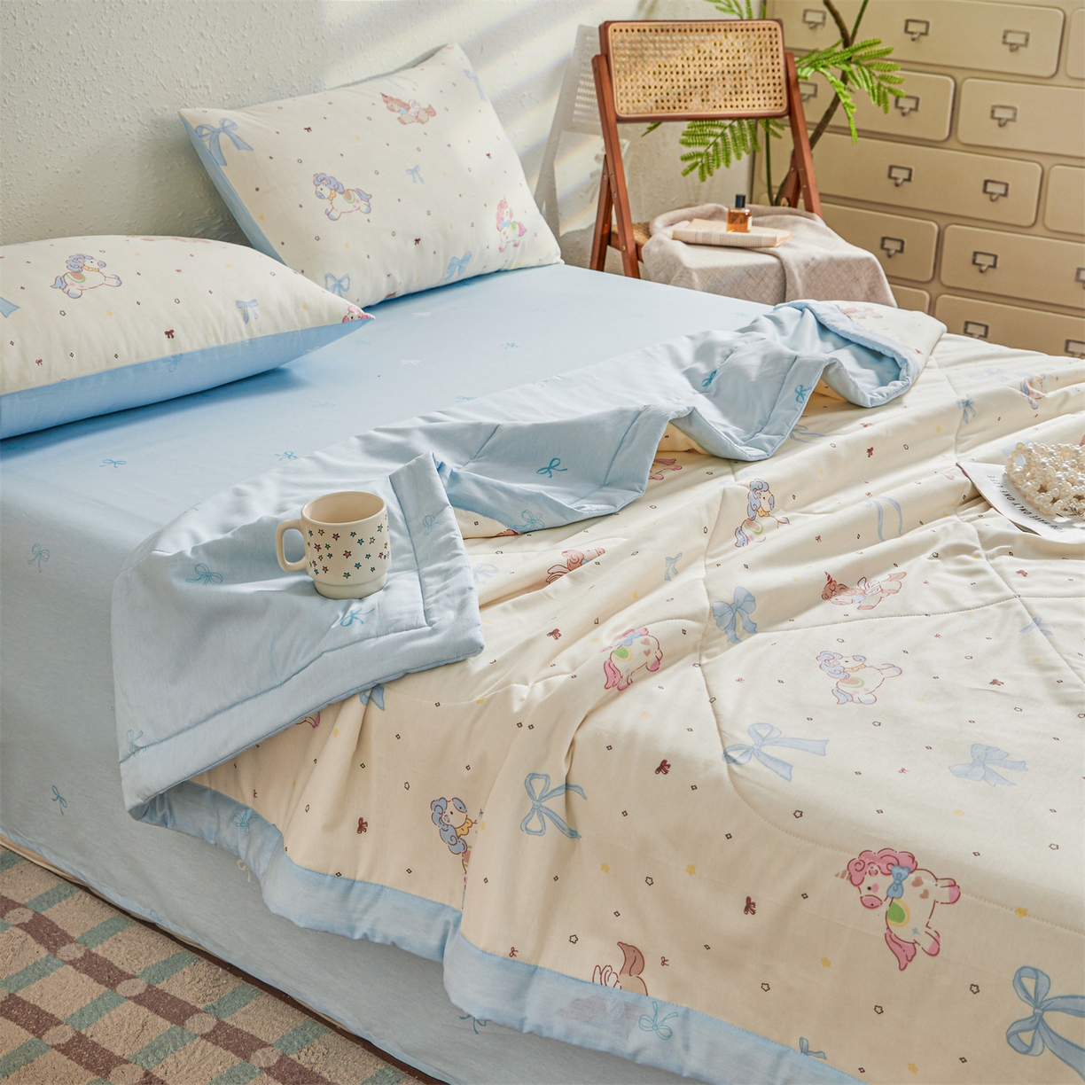 91家纺网 家纺一手货源 找家纺 小禹仔家纺 2026新款A类里外全棉印花棉花夏被 幻角星屿