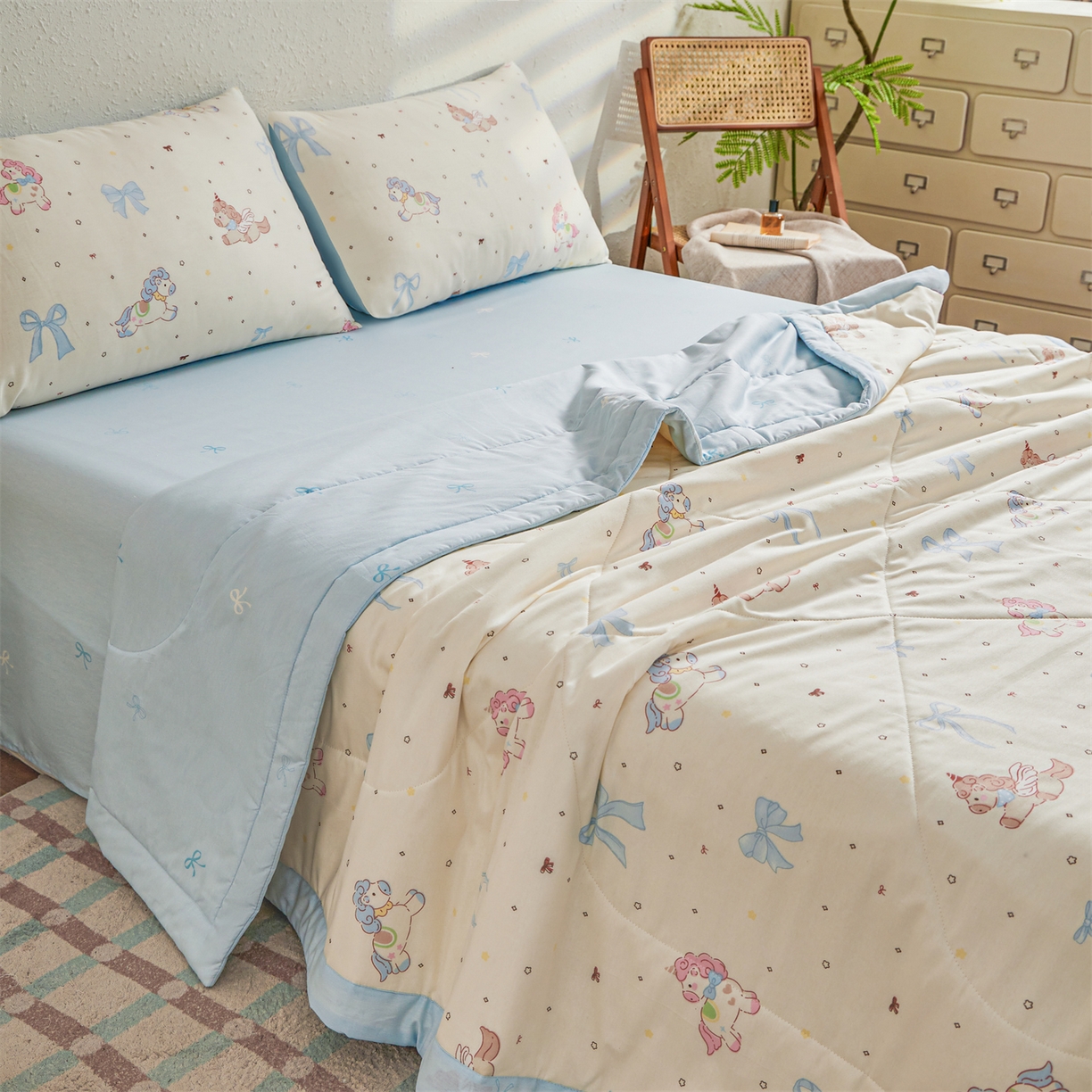 91家纺网 家纺一手货源 找家纺 小禹仔家纺 2026新款A类里外全棉印花棉花夏被 幻角星屿