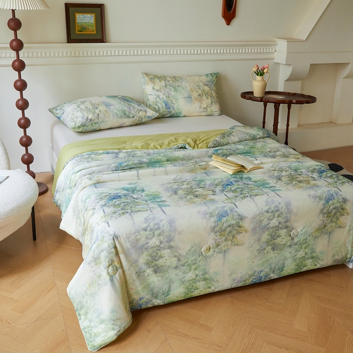 91家纺网 家纺一手货源 找家纺 小禹仔家纺 2026新款针织凉感丝印花夏被夏凉被 叶问芳华