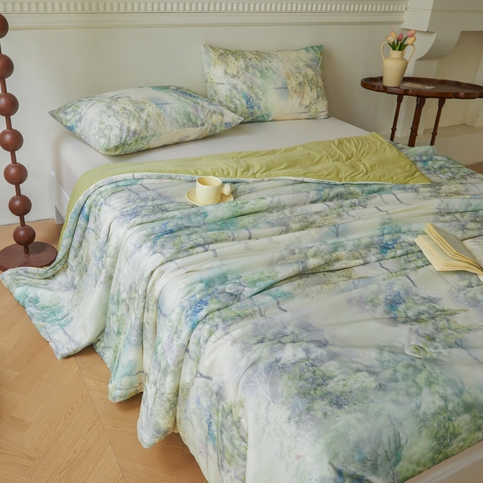 91家纺网 家纺一手货源 找家纺 小禹仔家纺 2026新款针织凉感丝印花夏被夏凉被 叶问芳华