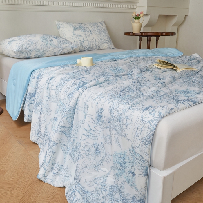 91家纺网 家纺一手货源 找家纺 小禹仔家纺 2026新款针织凉感丝印花夏被夏凉被 印象派兰