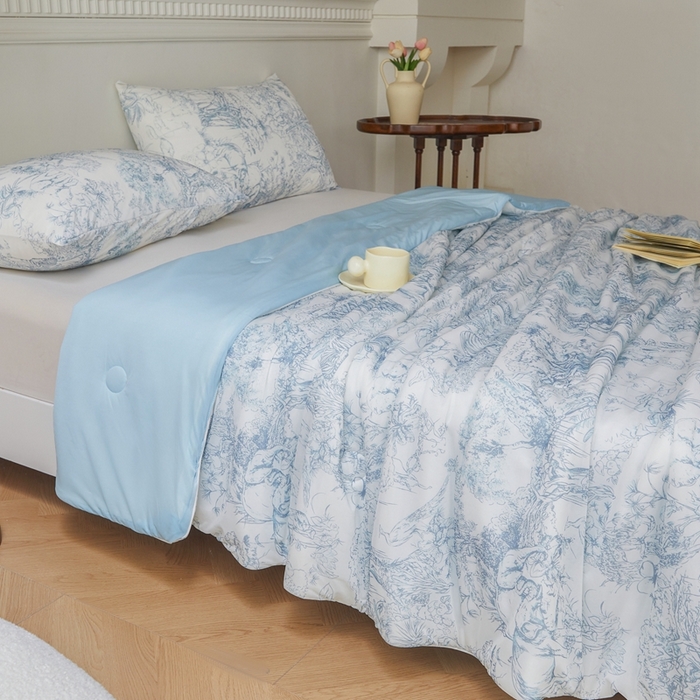 91家纺网 家纺一手货源 找家纺 小禹仔家纺 2026新款针织凉感丝印花夏被夏凉被 印象派兰