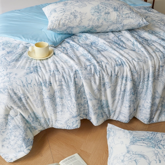 91家纺网 家纺一手货源 找家纺 小禹仔家纺 2026新款针织凉感丝印花夏被夏凉被 印象派兰