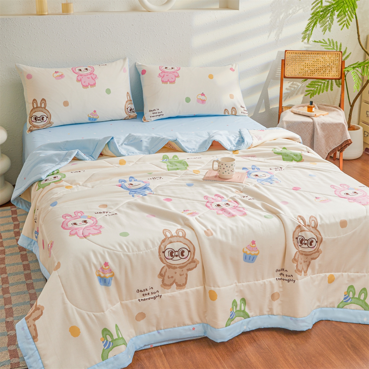 91家纺网 家纺一手货源 找家纺 小禹仔家纺 2026新款A类里外全棉印花棉花夏被 萌彩布布