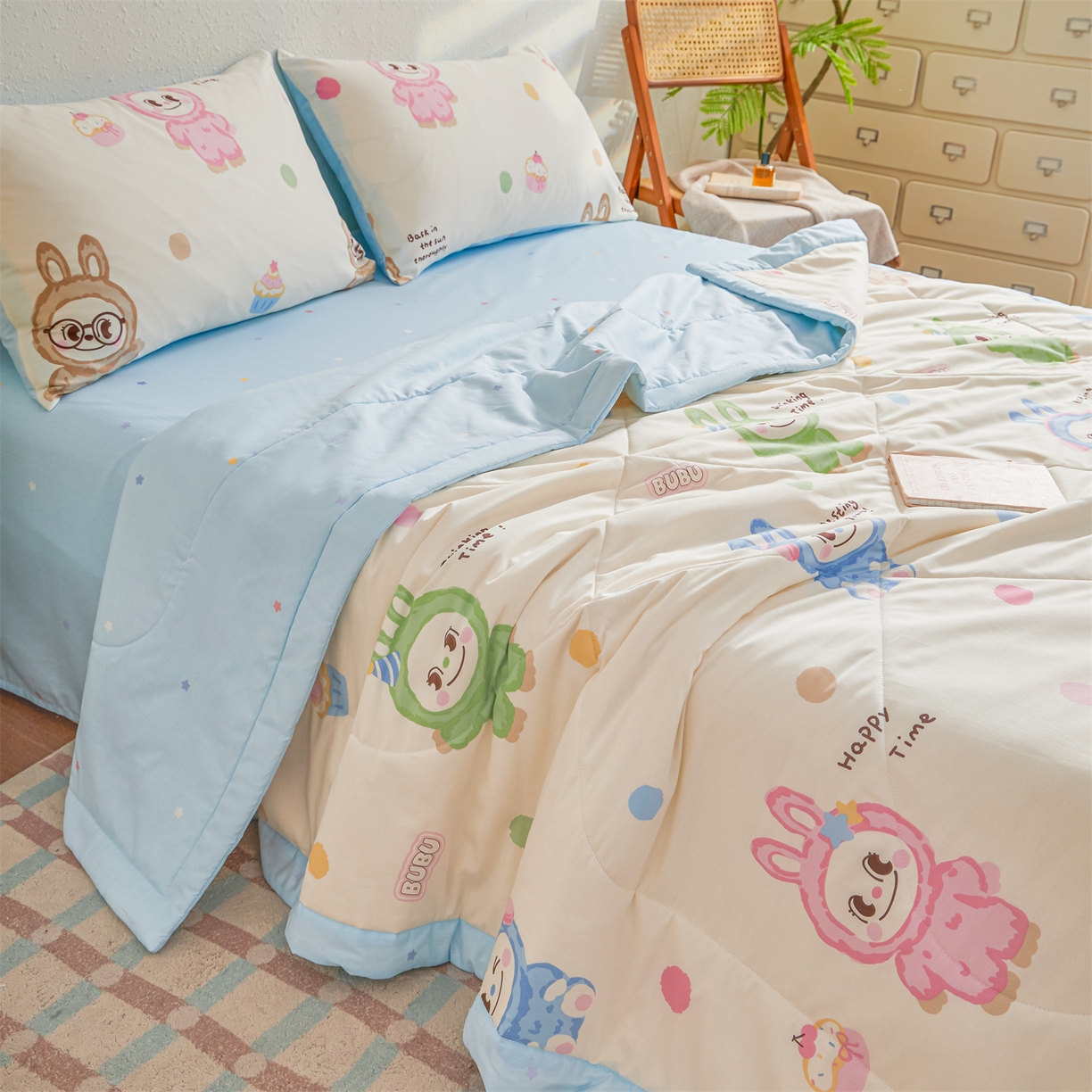 91家纺网 家纺一手货源 找家纺 小禹仔家纺 2026新款A类里外全棉印花棉花夏被 萌彩布布