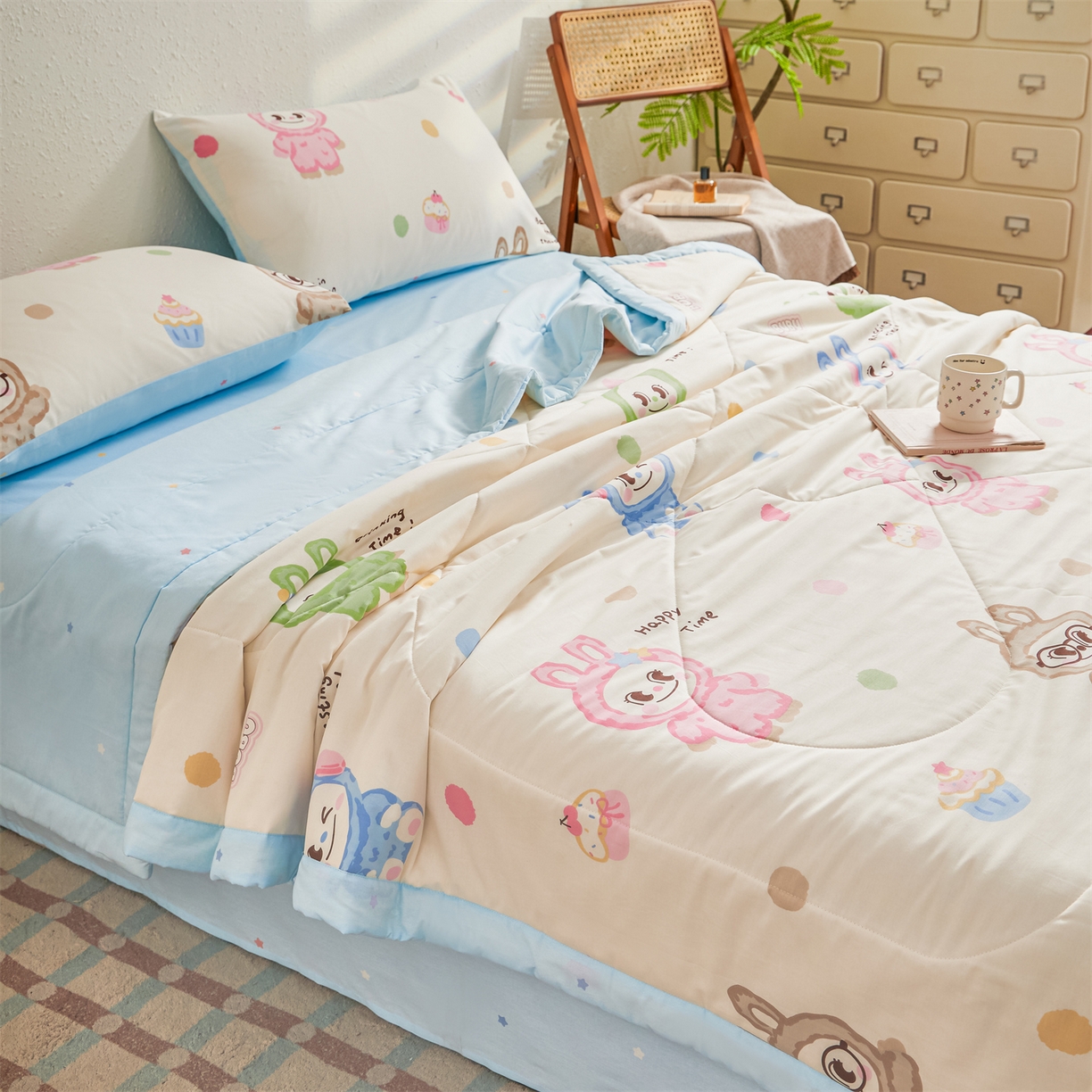 91家纺网 家纺一手货源 找家纺 小禹仔家纺 2026新款A类里外全棉印花棉花夏被 萌彩布布