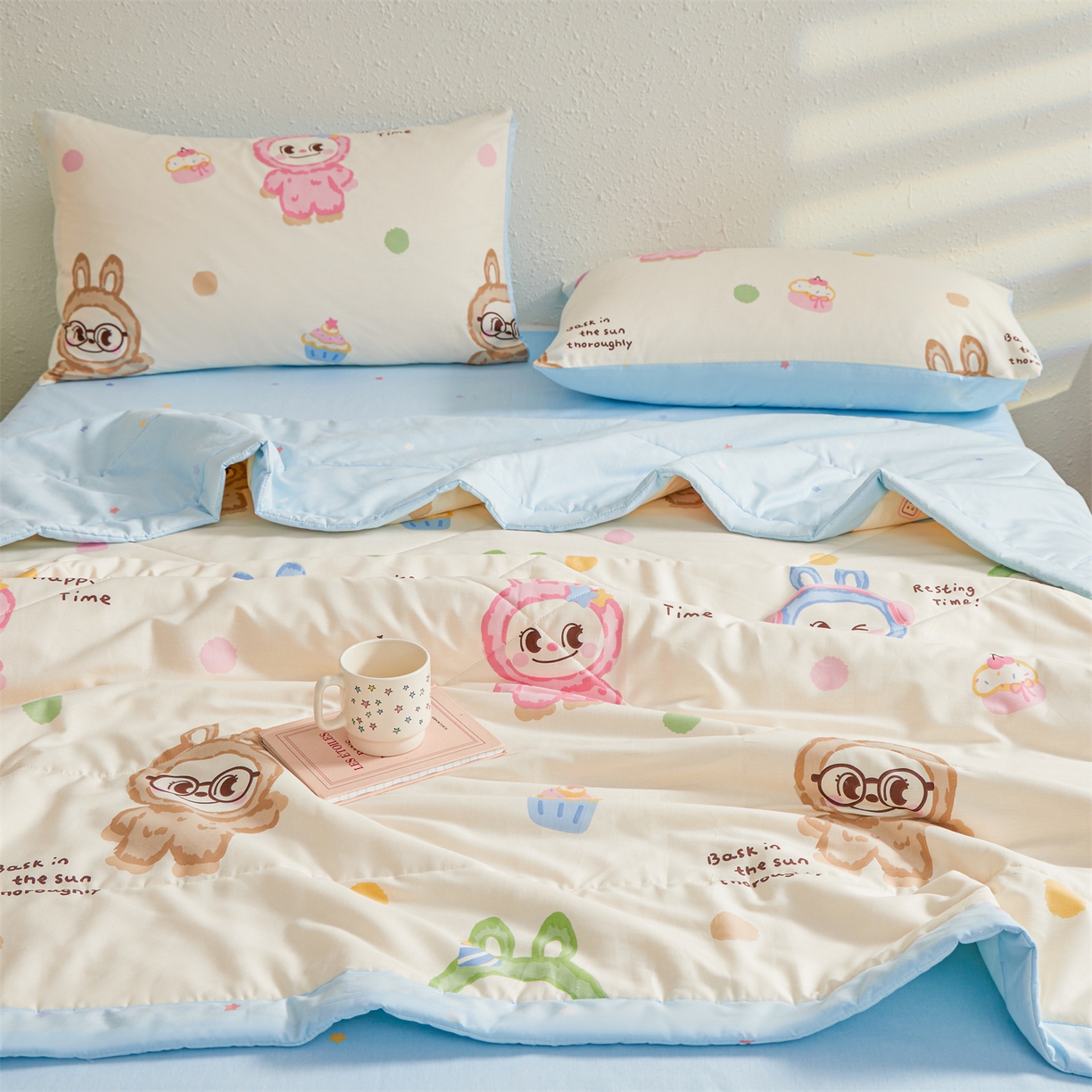 91家纺网 家纺一手货源 找家纺 小禹仔家纺 2026新款A类里外全棉印花棉花夏被 萌彩布布