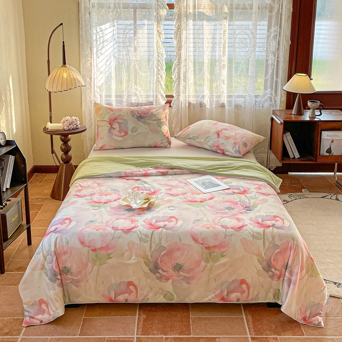 小禹仔家纺 2026新款针织凉感丝印花夏被夏凉被 油画粉