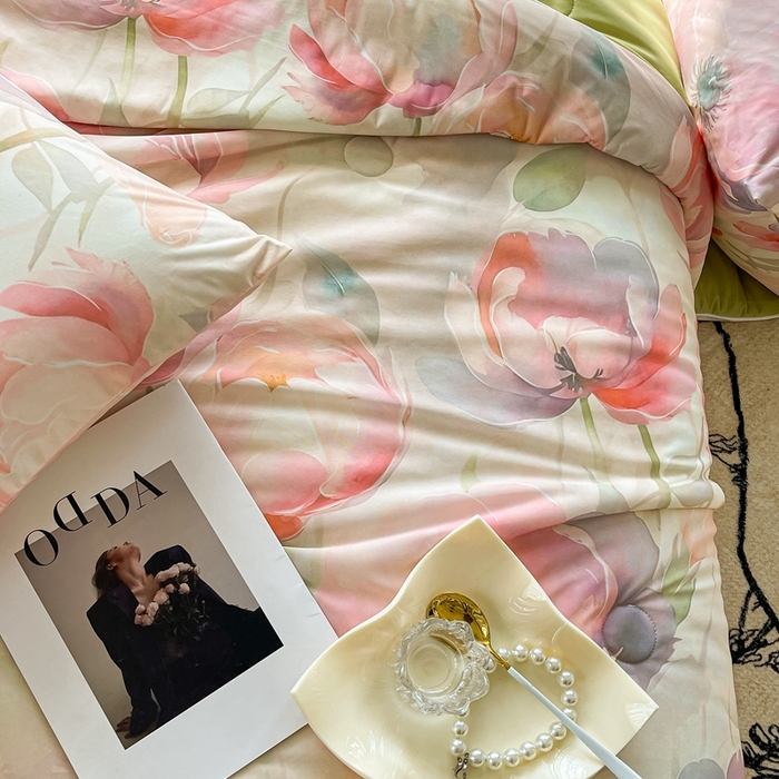 91家纺网 家纺一手货源 找家纺 小禹仔家纺 2026新款针织凉感丝印花夏被夏凉被 油画粉