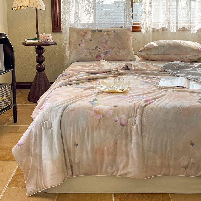 91家纺网 家纺一手货源 找家纺 小禹仔家纺 2026新款针织凉感丝印花夏被夏凉被 玉瑶景悦玉