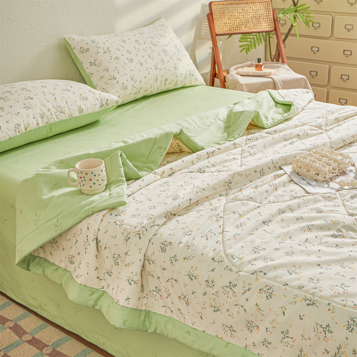 91家纺网 家纺一手货源 找家纺 小禹仔家纺 2026新款A类里外全棉印花棉花夏被 沁园花语