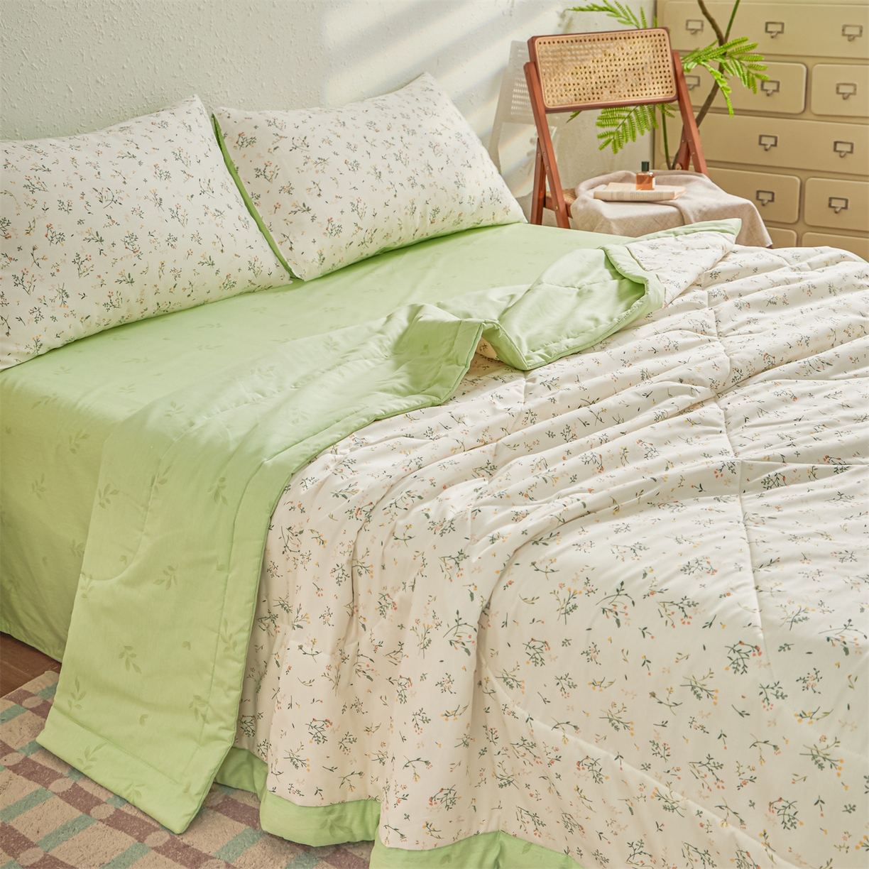 91家纺网 家纺一手货源 找家纺 小禹仔家纺 2026新款A类里外全棉印花棉花夏被 沁园花语