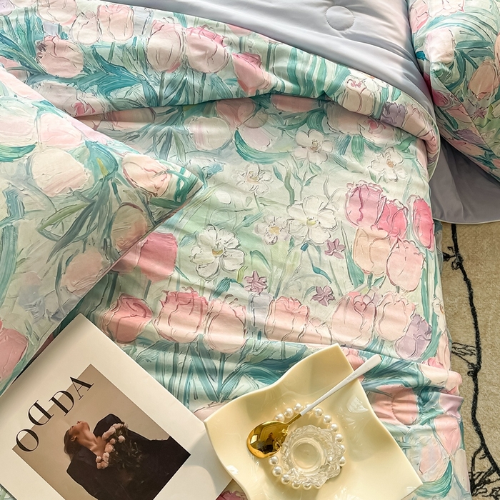 91家纺网 家纺一手货源 找家纺 小禹仔家纺 2026新款针织凉感丝印花夏被夏凉被 郁情粉