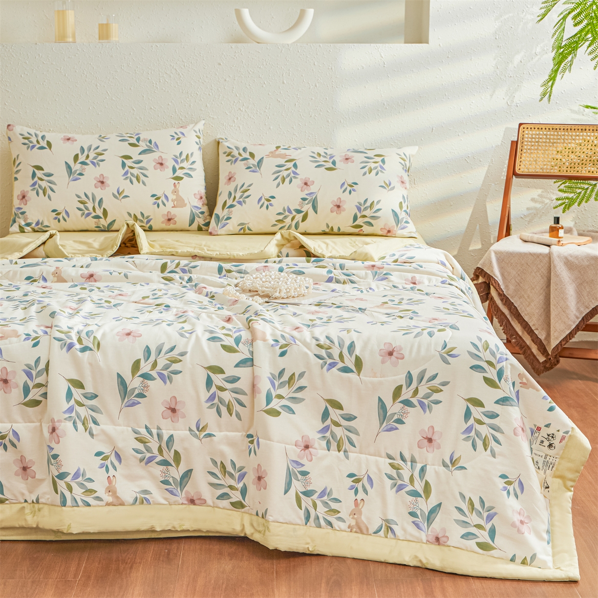 91家纺网 家纺一手货源 找家纺 小禹仔家纺 2026新款A类里外全棉印花棉花夏被 轻纱漫舞