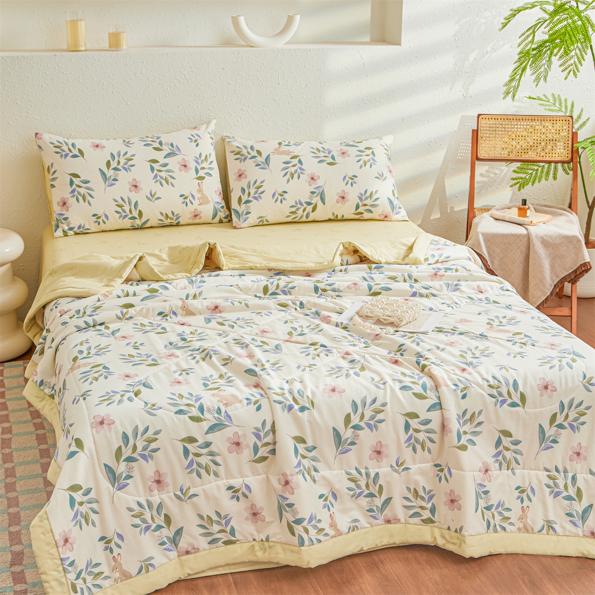 91家纺网 家纺一手货源 找家纺 小禹仔家纺 2026新款A类里外全棉印花棉花夏被 轻纱漫舞