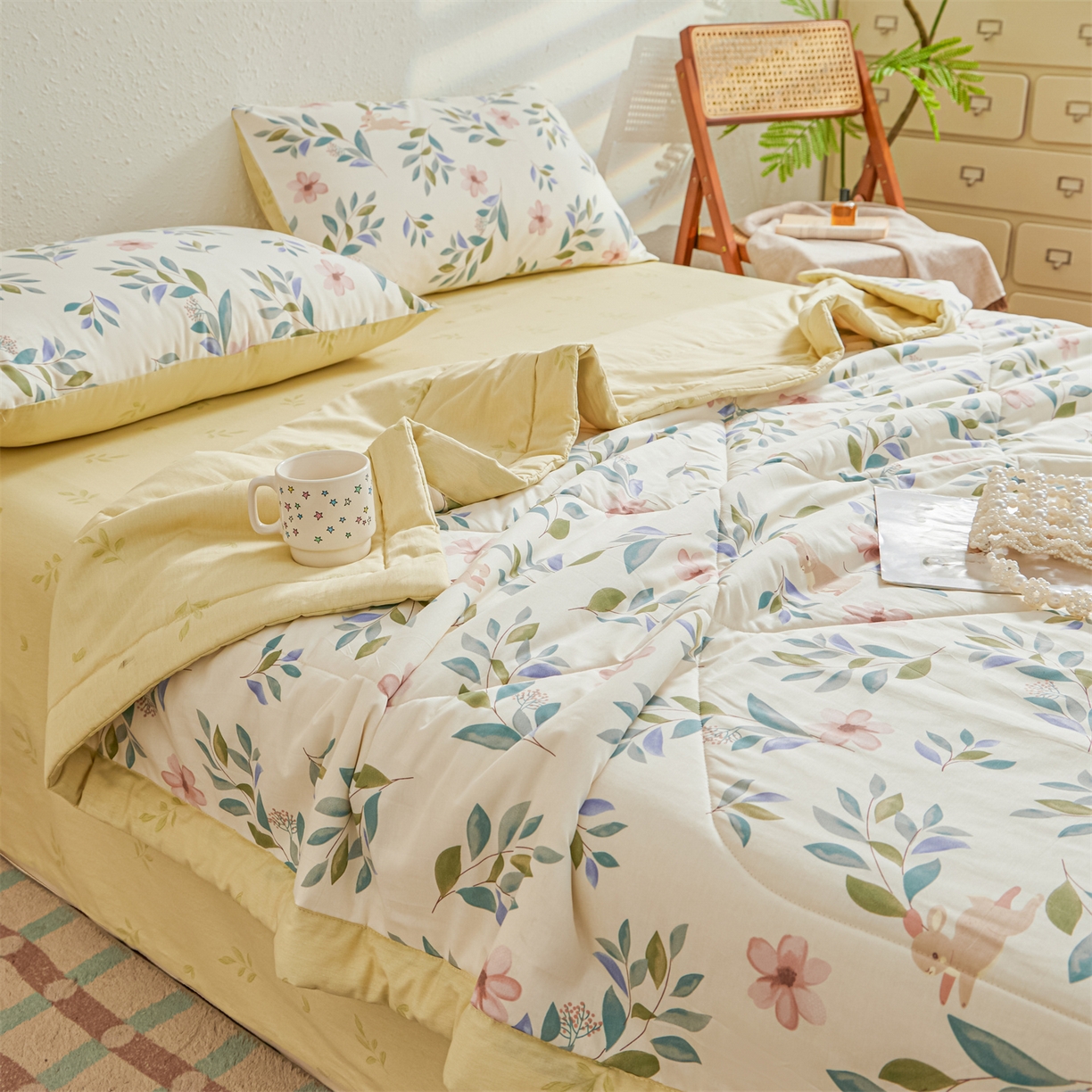 91家纺网 家纺一手货源 找家纺 小禹仔家纺 2026新款A类里外全棉印花棉花夏被 轻纱漫舞