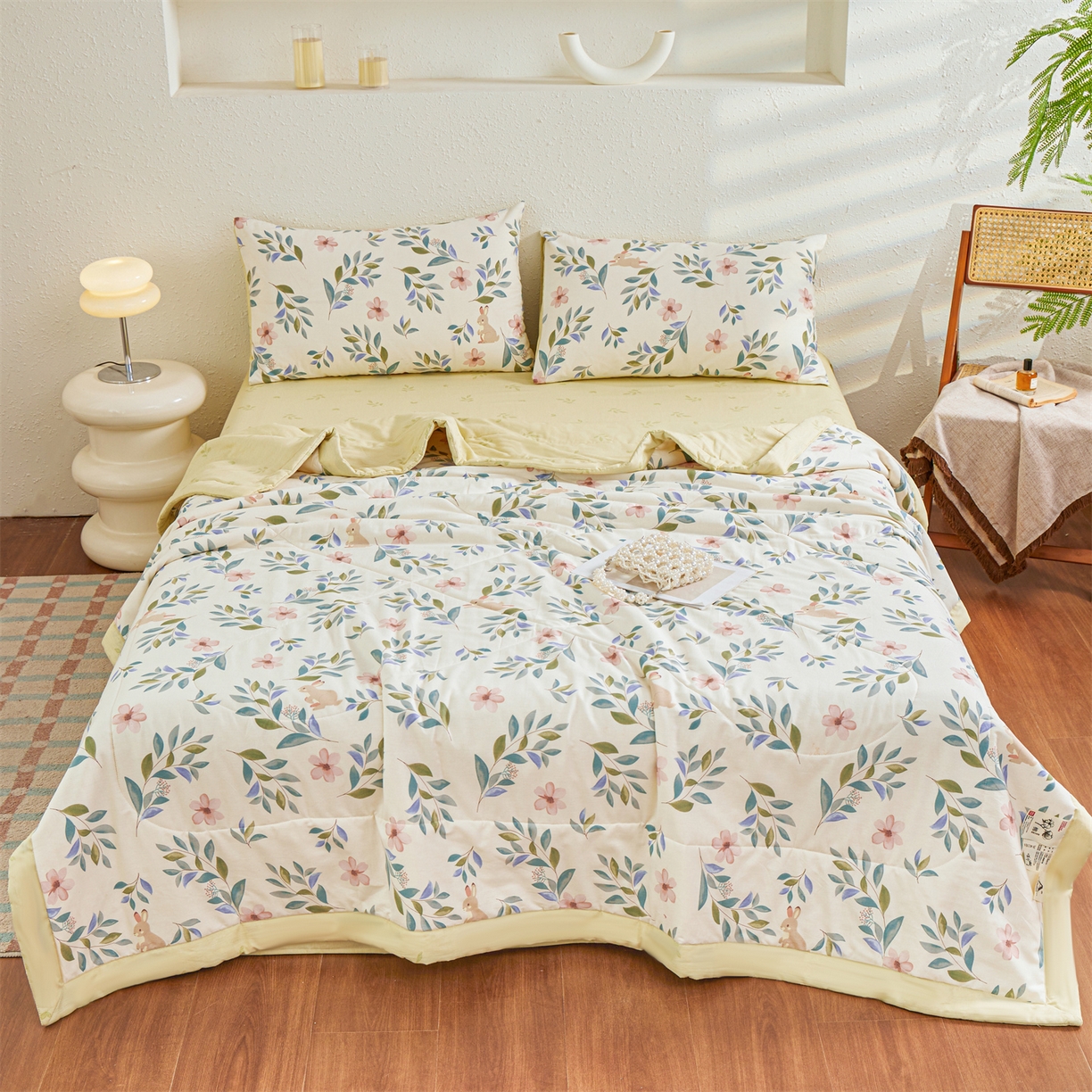 91家纺网 家纺一手货源 找家纺 小禹仔家纺 2026新款A类里外全棉印花棉花夏被 轻纱漫舞