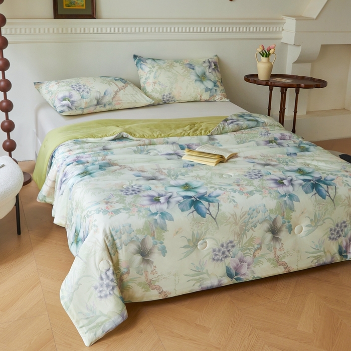 91家纺网 家纺一手货源 找家纺 小禹仔家纺 2026新款针织凉感丝印花夏被夏凉被 醉竹颜黄