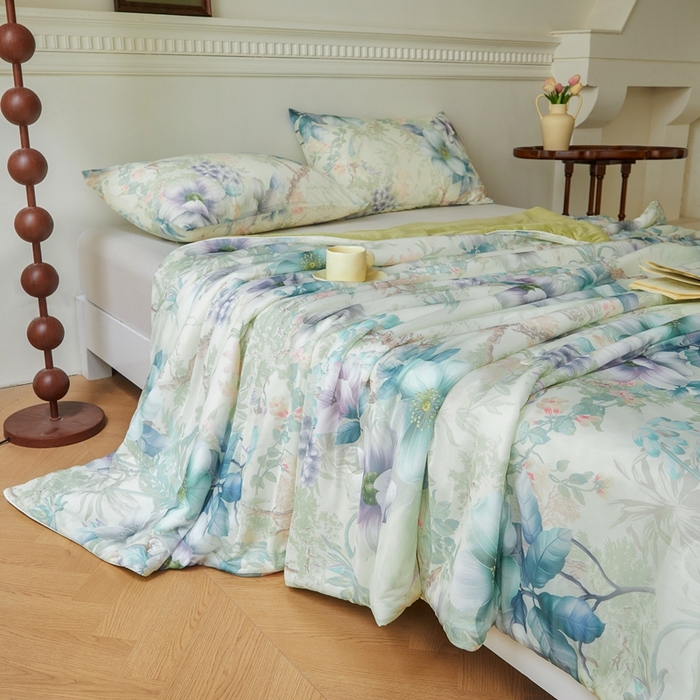 91家纺网 家纺一手货源 找家纺 小禹仔家纺 2026新款针织凉感丝印花夏被夏凉被 醉竹颜黄