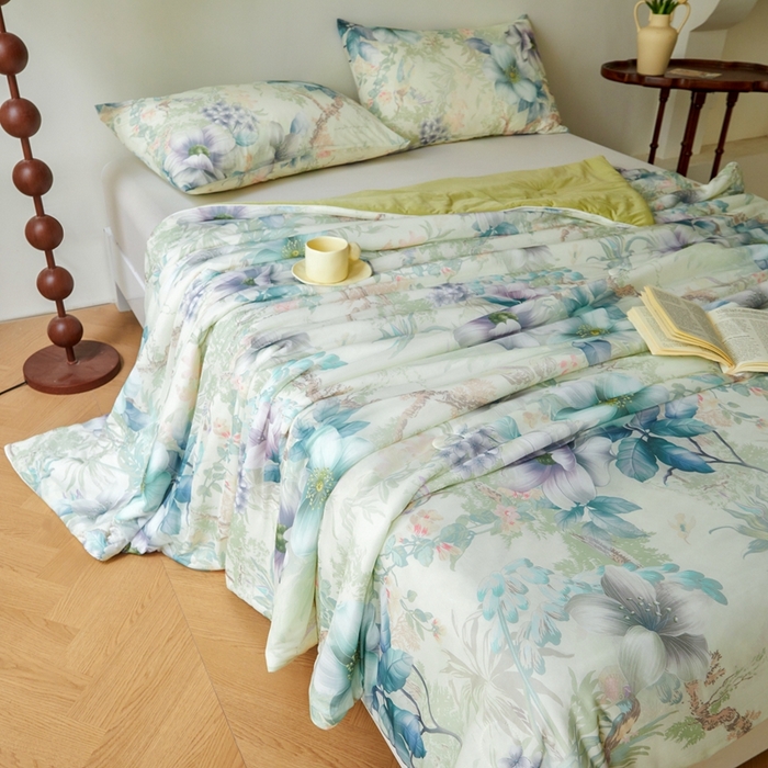 91家纺网 家纺一手货源 找家纺 小禹仔家纺 2026新款针织凉感丝印花夏被夏凉被 醉竹颜黄