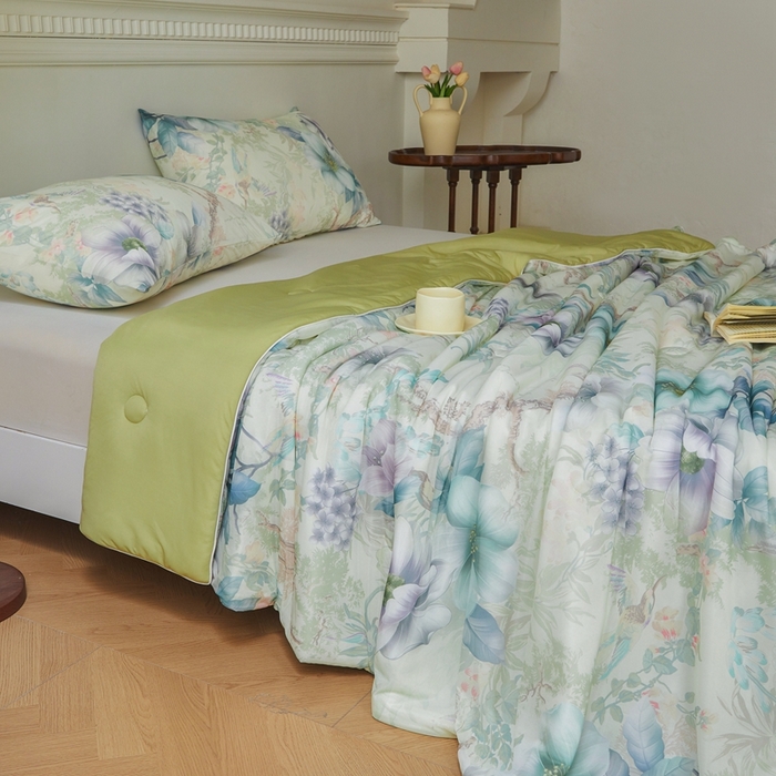 91家纺网 家纺一手货源 找家纺 小禹仔家纺 2026新款针织凉感丝印花夏被夏凉被 醉竹颜黄