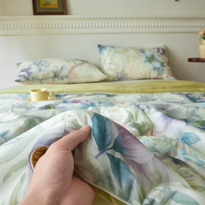 91家纺网 家纺一手货源 找家纺 小禹仔家纺 2026新款针织凉感丝印花夏被夏凉被 醉竹颜黄