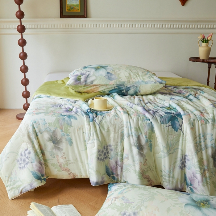 91家纺网 家纺一手货源 找家纺 小禹仔家纺 2026新款针织凉感丝印花夏被夏凉被 醉竹颜黄