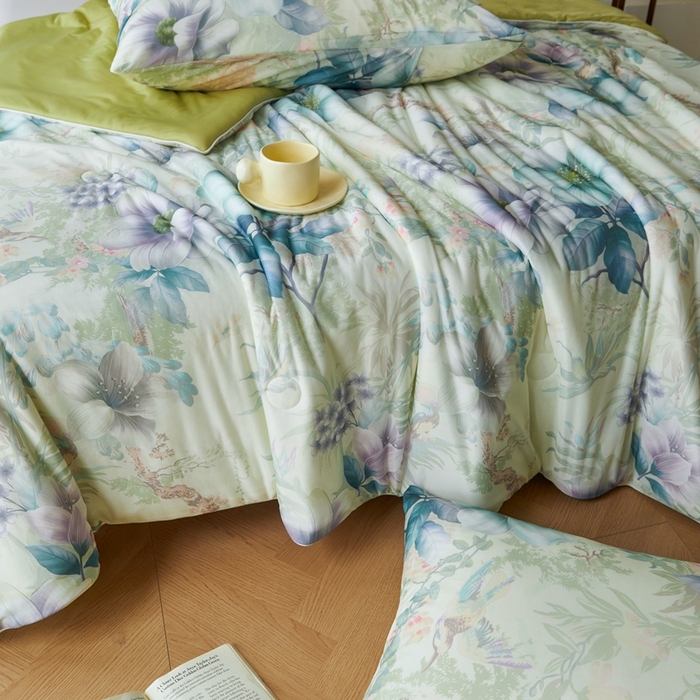 91家纺网 家纺一手货源 找家纺 小禹仔家纺 2026新款针织凉感丝印花夏被夏凉被 醉竹颜黄