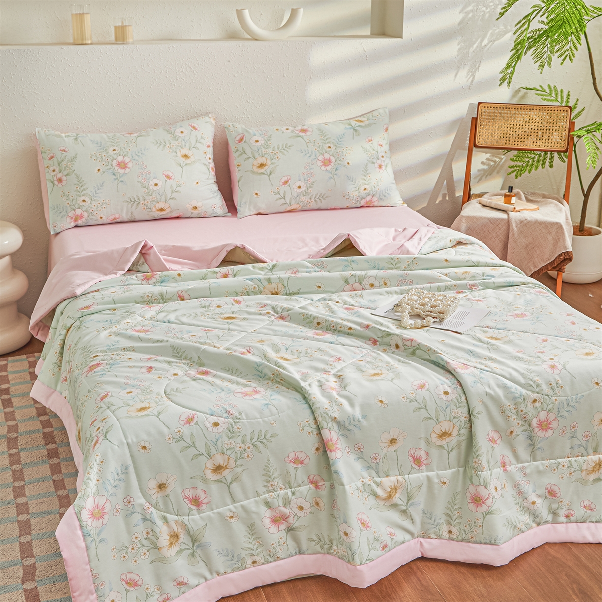 91家纺网 家纺一手货源 找家纺 小禹仔家纺 2026新款A类里外全棉印花棉花夏被 清露花语