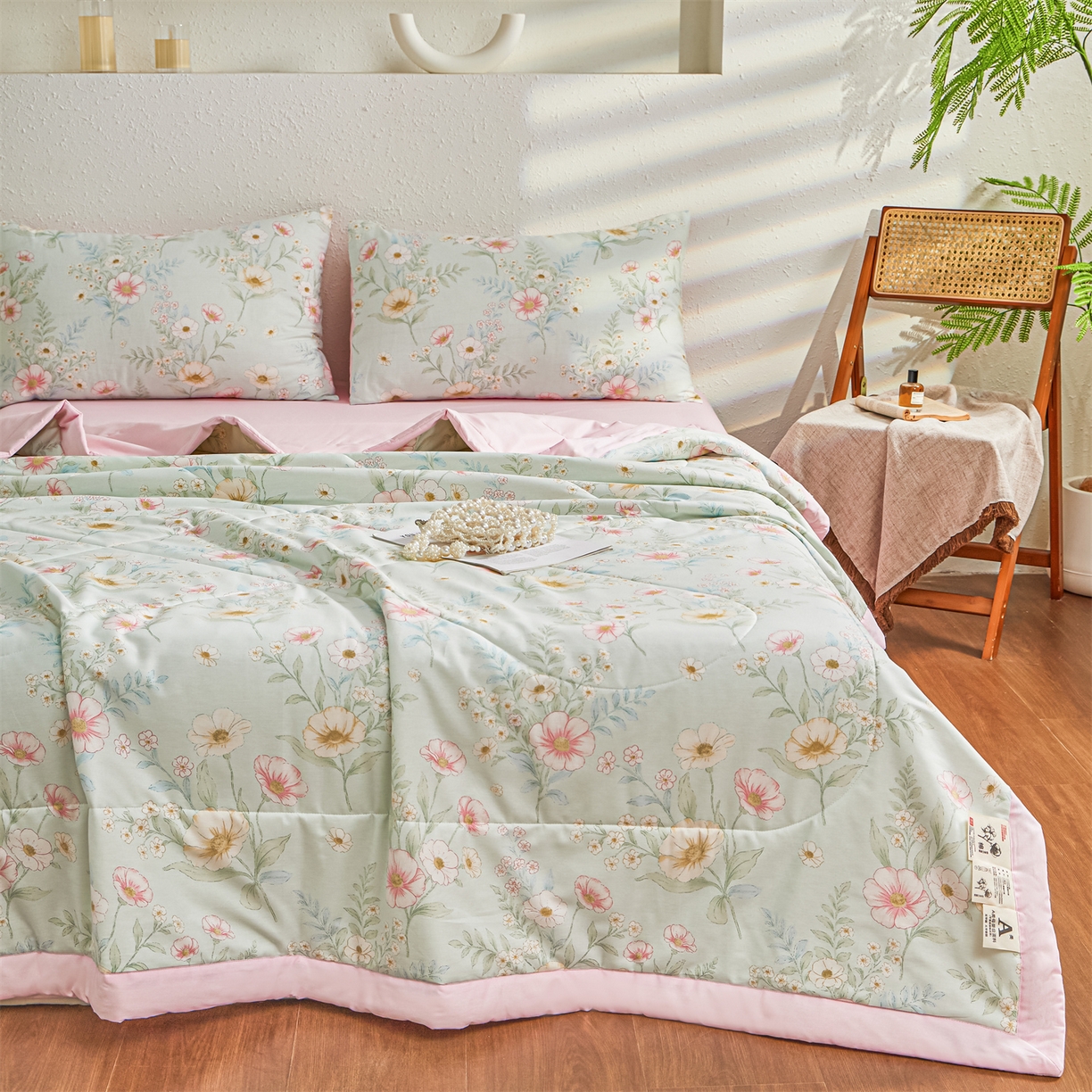 91家纺网 家纺一手货源 找家纺 小禹仔家纺 2026新款A类里外全棉印花棉花夏被 清露花语