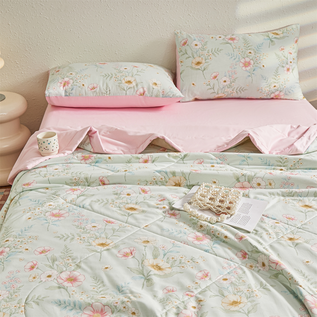 91家纺网 家纺一手货源 找家纺 小禹仔家纺 2026新款A类里外全棉印花棉花夏被 清露花语