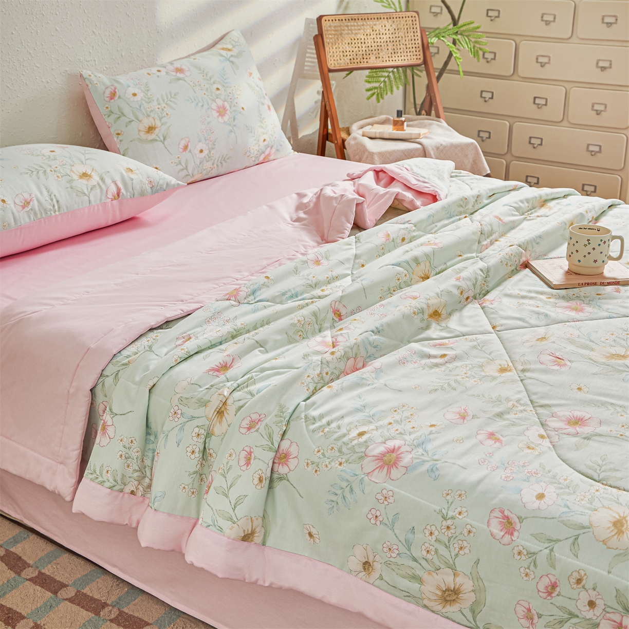 91家纺网 家纺一手货源 找家纺 小禹仔家纺 2026新款A类里外全棉印花棉花夏被 清露花语