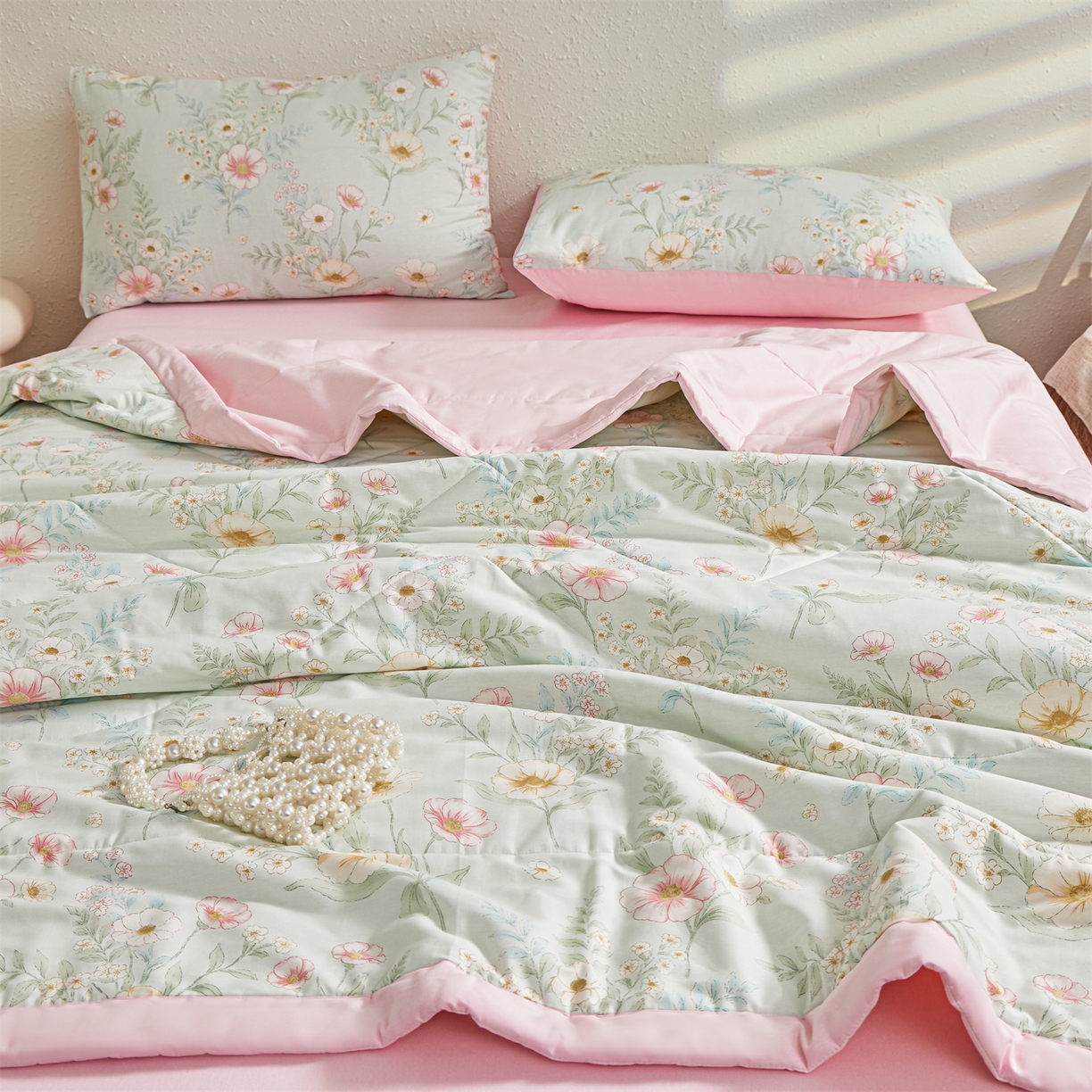 91家纺网 家纺一手货源 找家纺 小禹仔家纺 2026新款A类里外全棉印花棉花夏被 清露花语