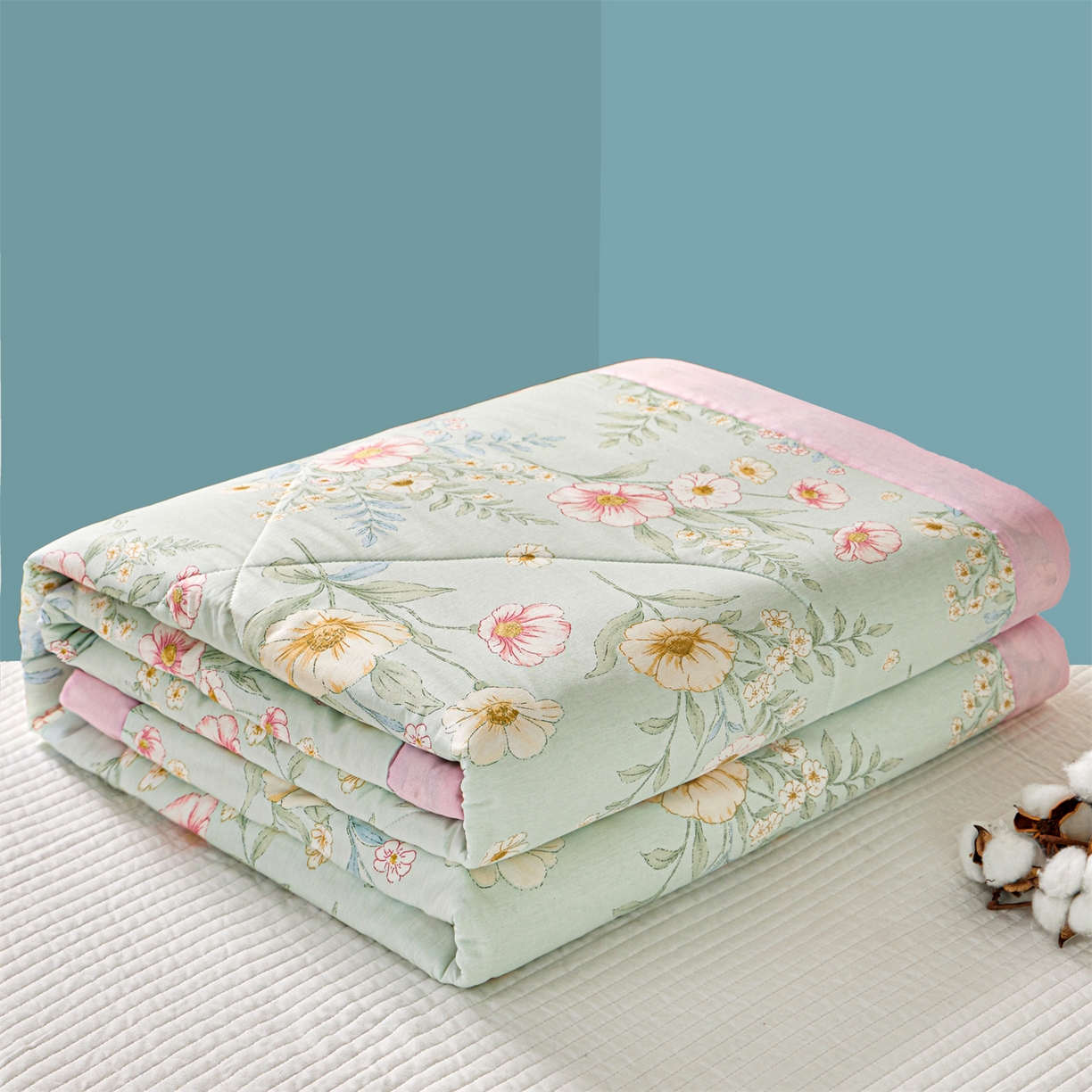 91家纺网 家纺一手货源 找家纺 小禹仔家纺 2026新款A类里外全棉印花棉花夏被 清露花语