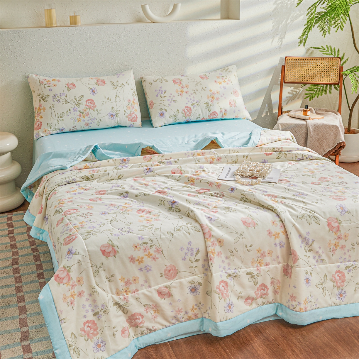 91家纺网 家纺一手货源 找家纺 小禹仔家纺 2026新款A类里外全棉印花棉花夏被 时夏