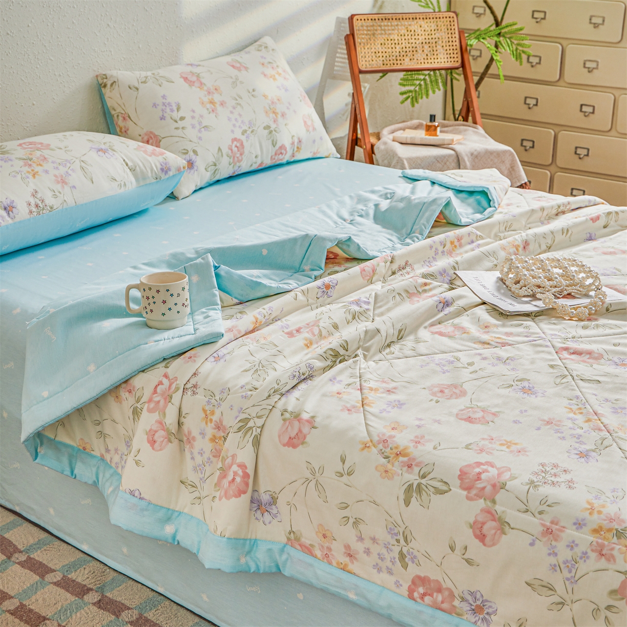 91家纺网 家纺一手货源 找家纺 小禹仔家纺 2026新款A类里外全棉印花棉花夏被 时夏