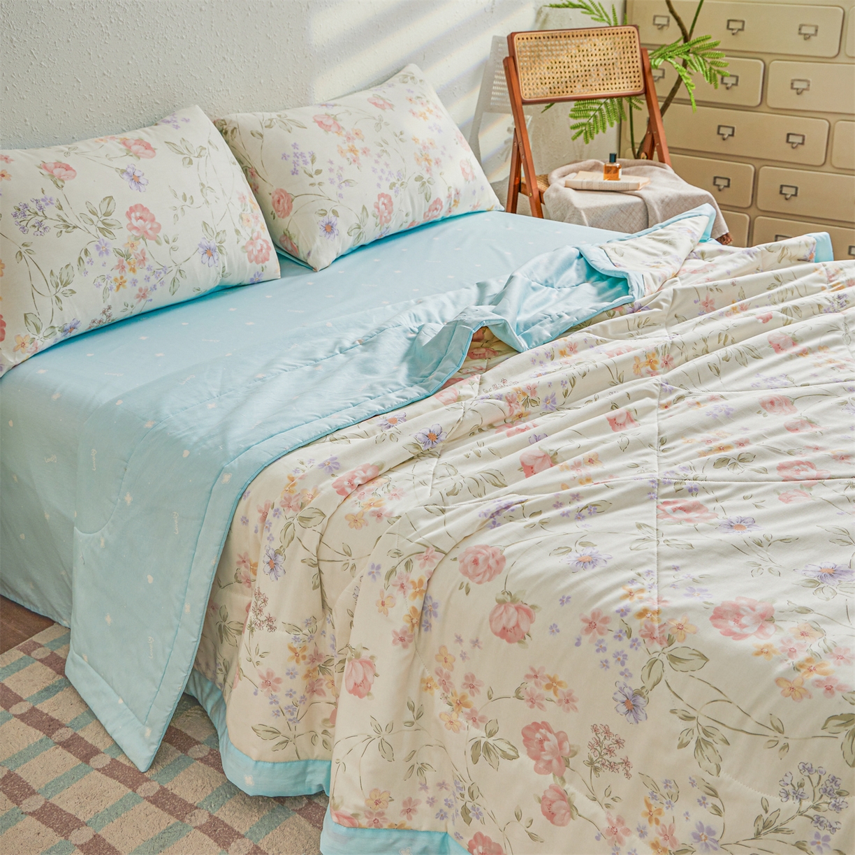 91家纺网 家纺一手货源 找家纺 小禹仔家纺 2026新款A类里外全棉印花棉花夏被 时夏