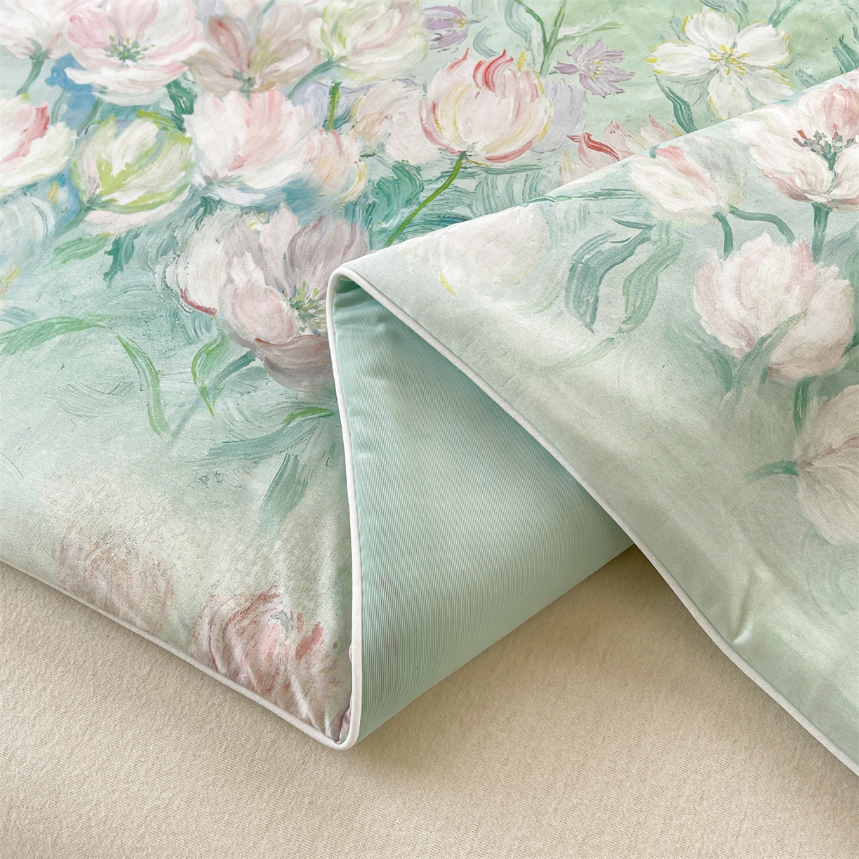 91家纺网 家纺一手货源 找家纺 小禹仔家纺 2026新款针织凉感丝印花夏被夏凉被 晨露郁金绿