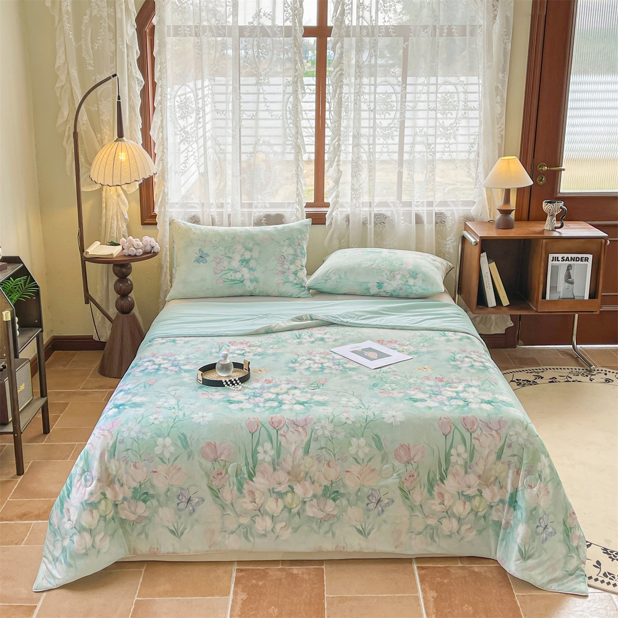 91家纺网 家纺一手货源 找家纺 小禹仔家纺 2026新款针织凉感丝印花夏被夏凉被 晨露郁金绿