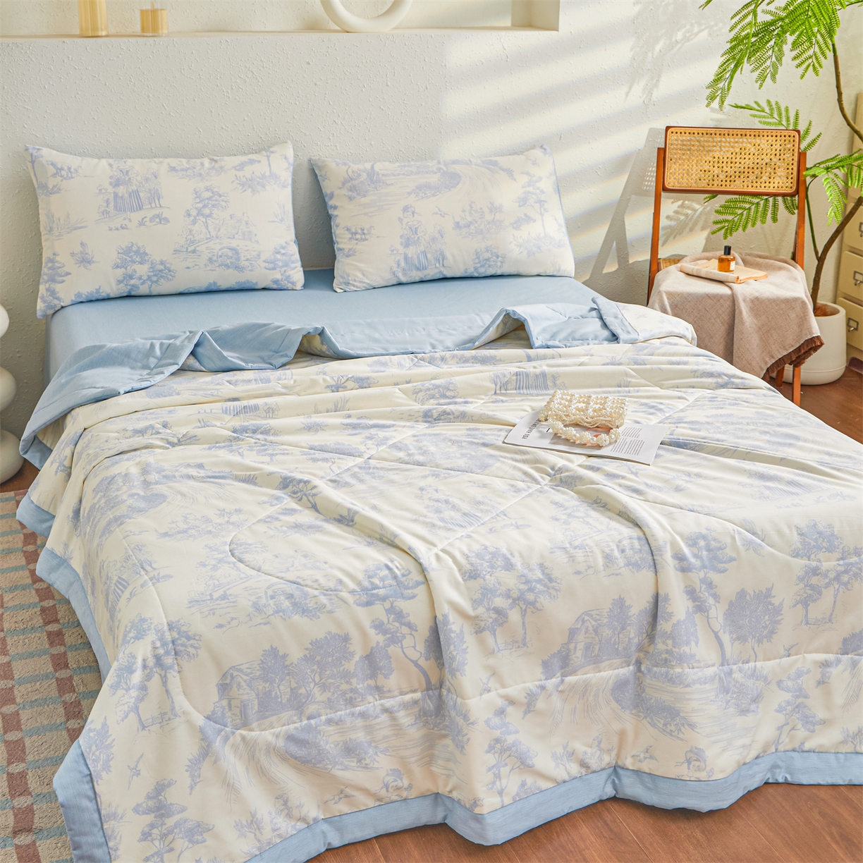 91家纺网 家纺一手货源 找家纺 小禹仔家纺 2026新款A类里外全棉印花棉花夏被 世外桃源