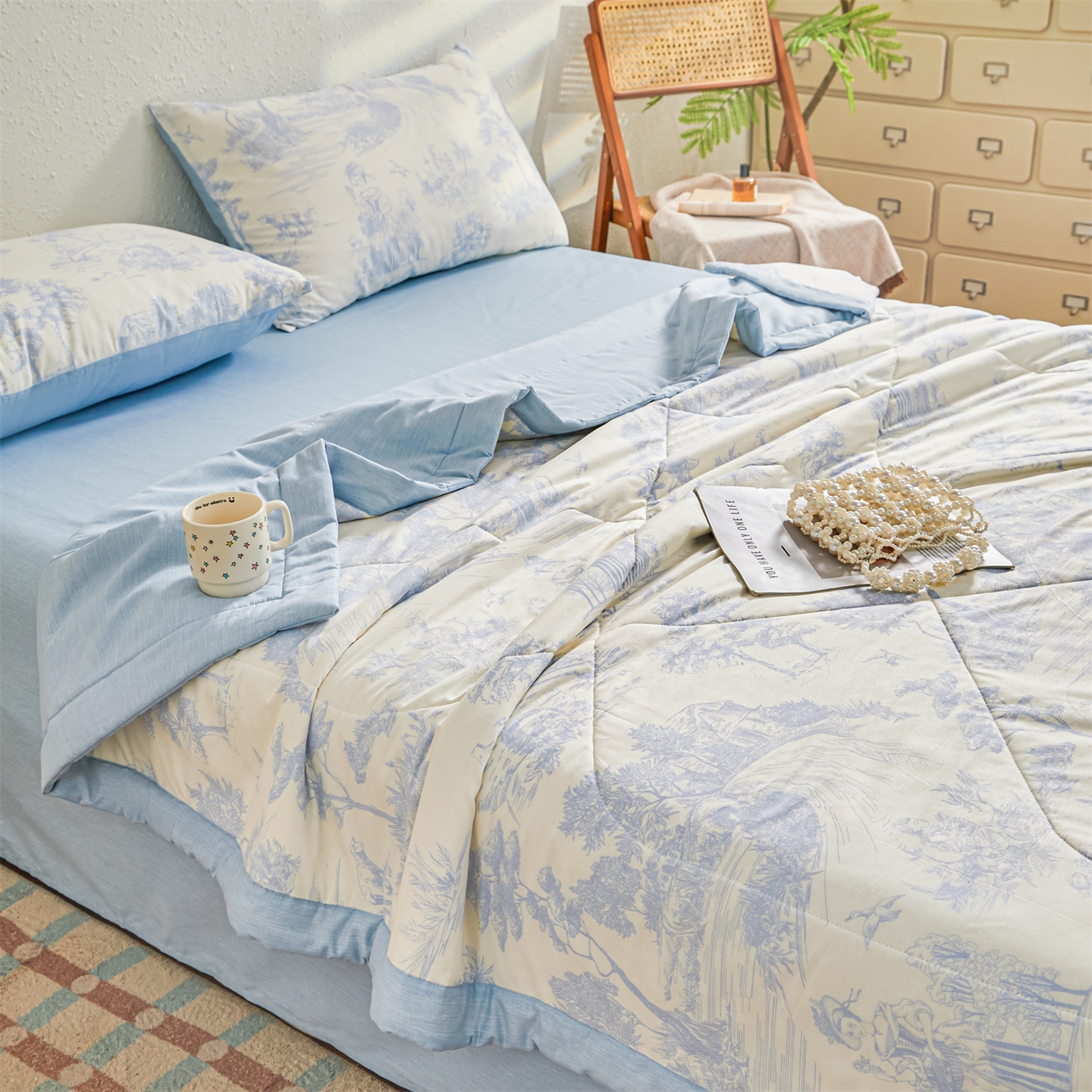 91家纺网 家纺一手货源 找家纺 小禹仔家纺 2026新款A类里外全棉印花棉花夏被 世外桃源