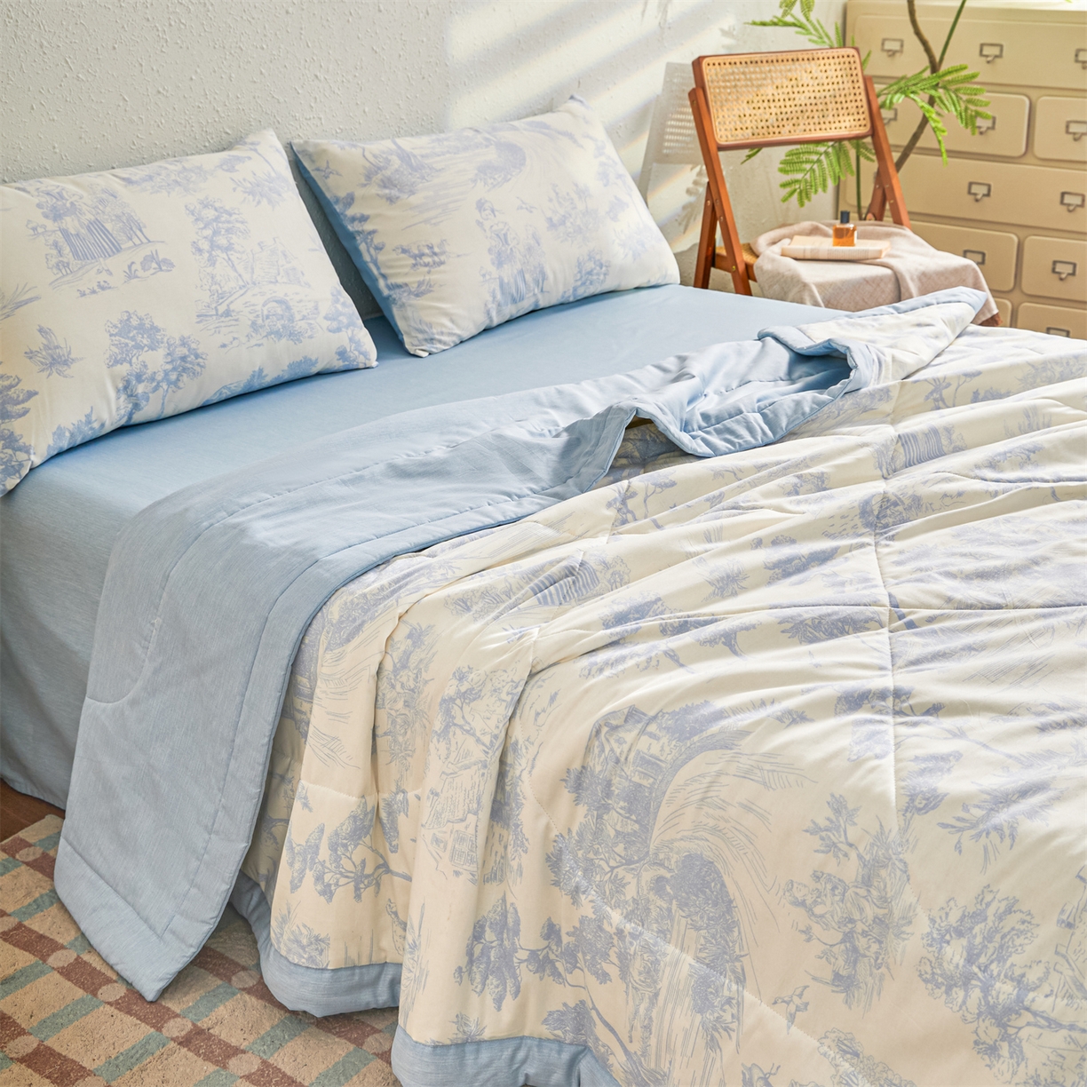 91家纺网 家纺一手货源 找家纺 小禹仔家纺 2026新款A类里外全棉印花棉花夏被 世外桃源