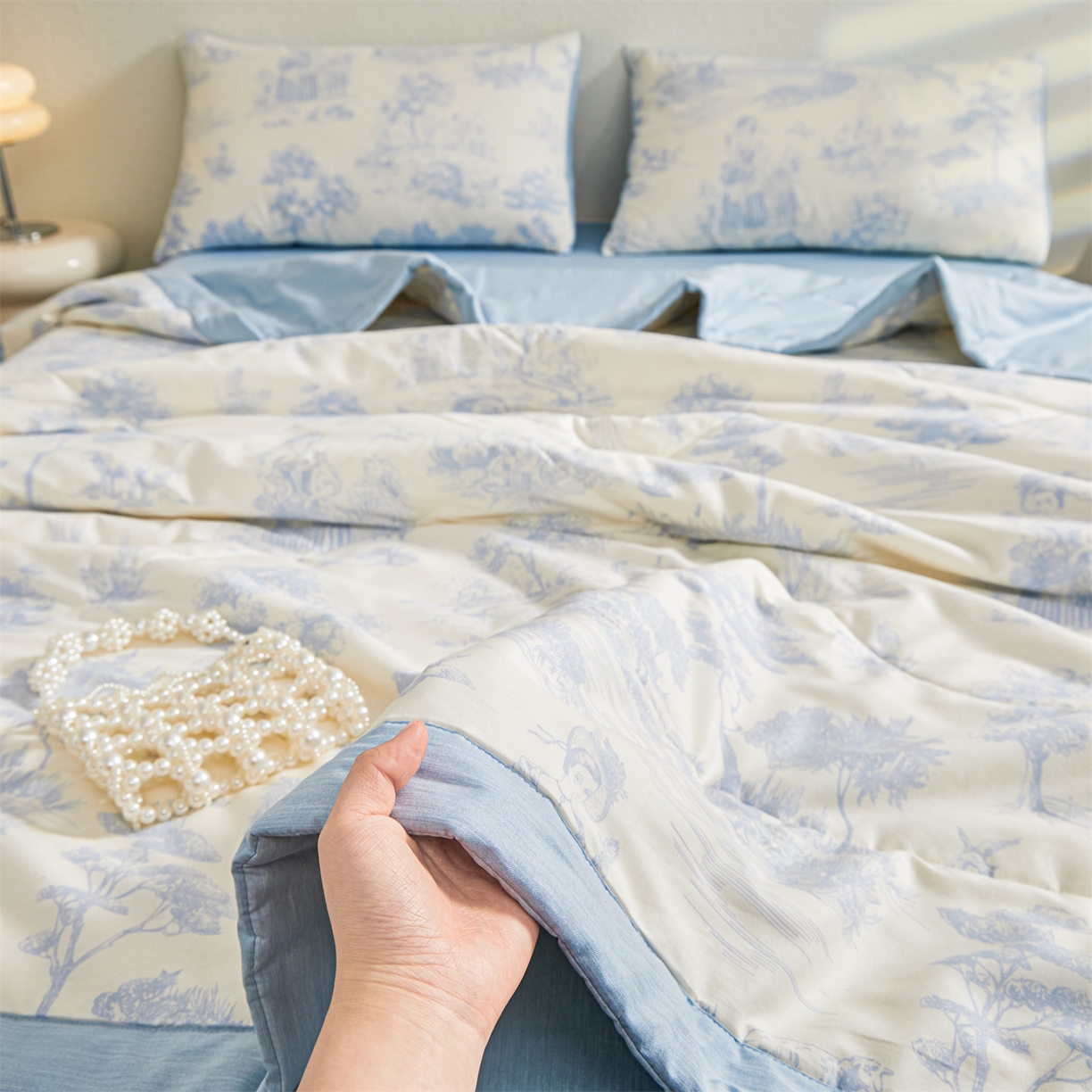 91家纺网 家纺一手货源 找家纺 小禹仔家纺 2026新款A类里外全棉印花棉花夏被 世外桃源