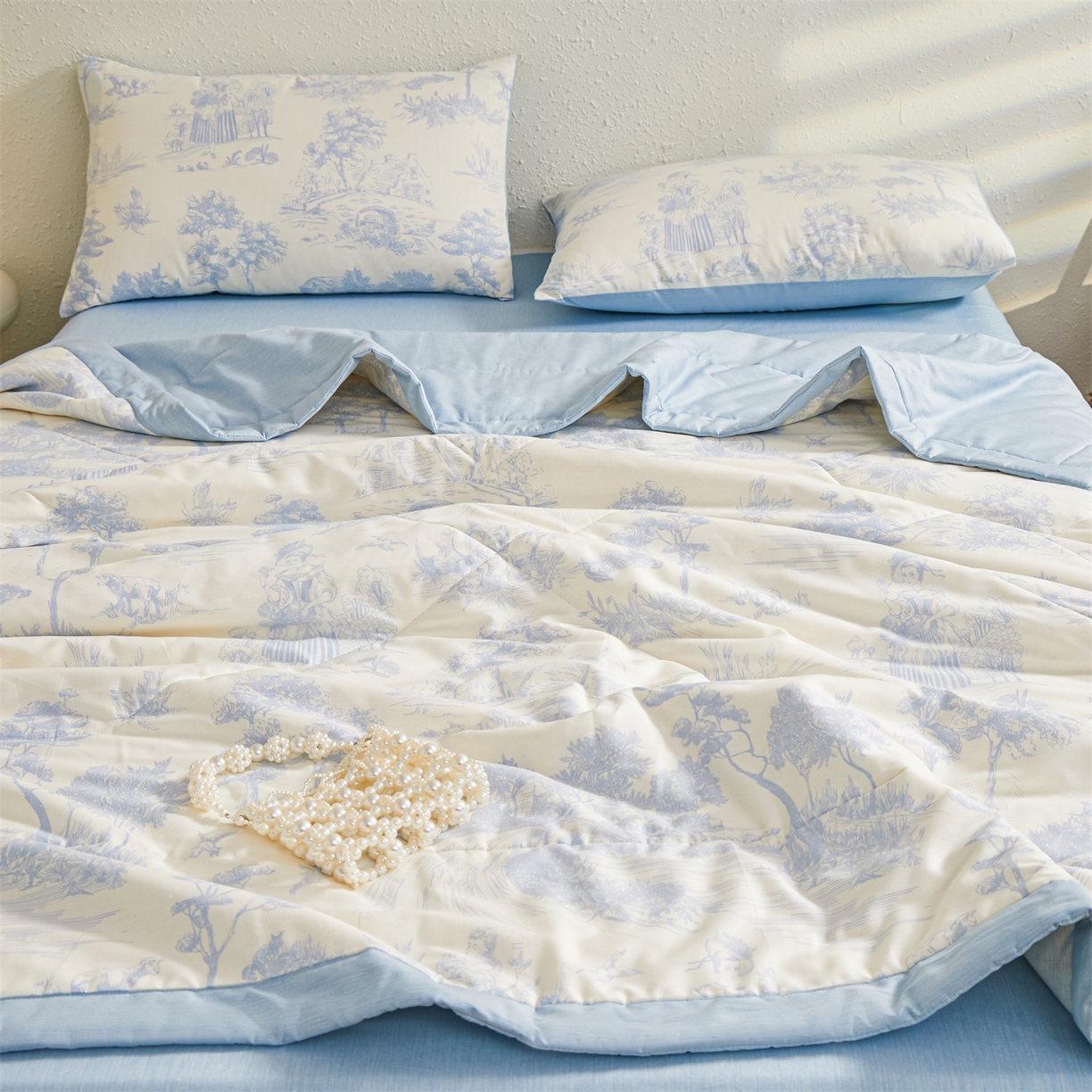 91家纺网 家纺一手货源 找家纺 小禹仔家纺 2026新款A类里外全棉印花棉花夏被 世外桃源