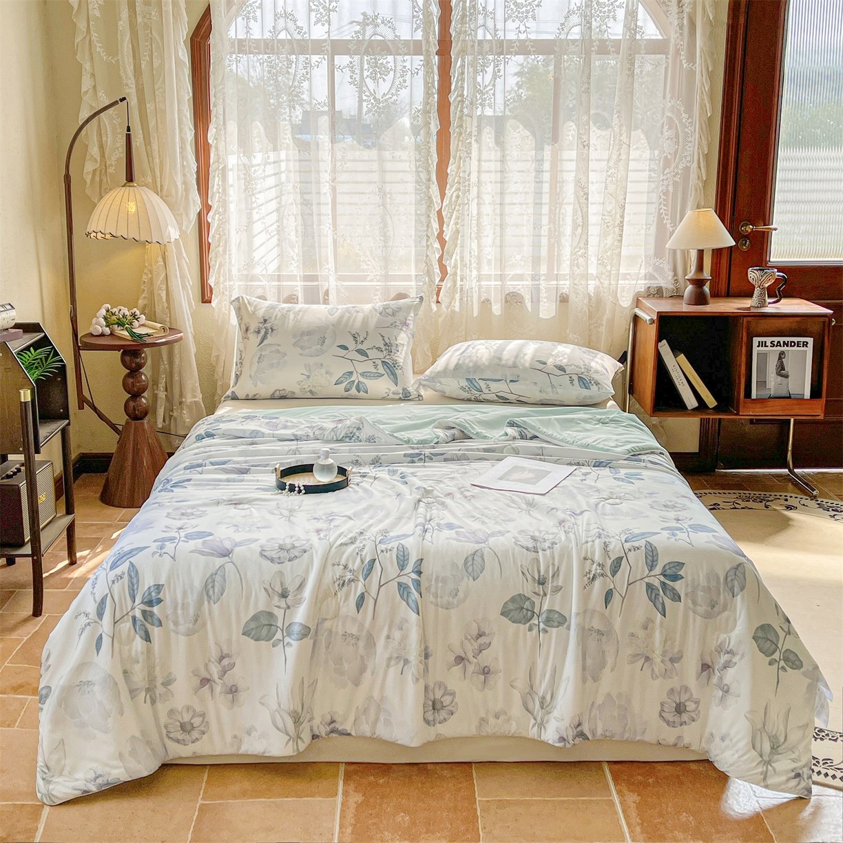 91家纺网 家纺一手货源 找家纺 小禹仔家纺 2026新款针织凉感丝印花夏被夏凉被 流香紫灰