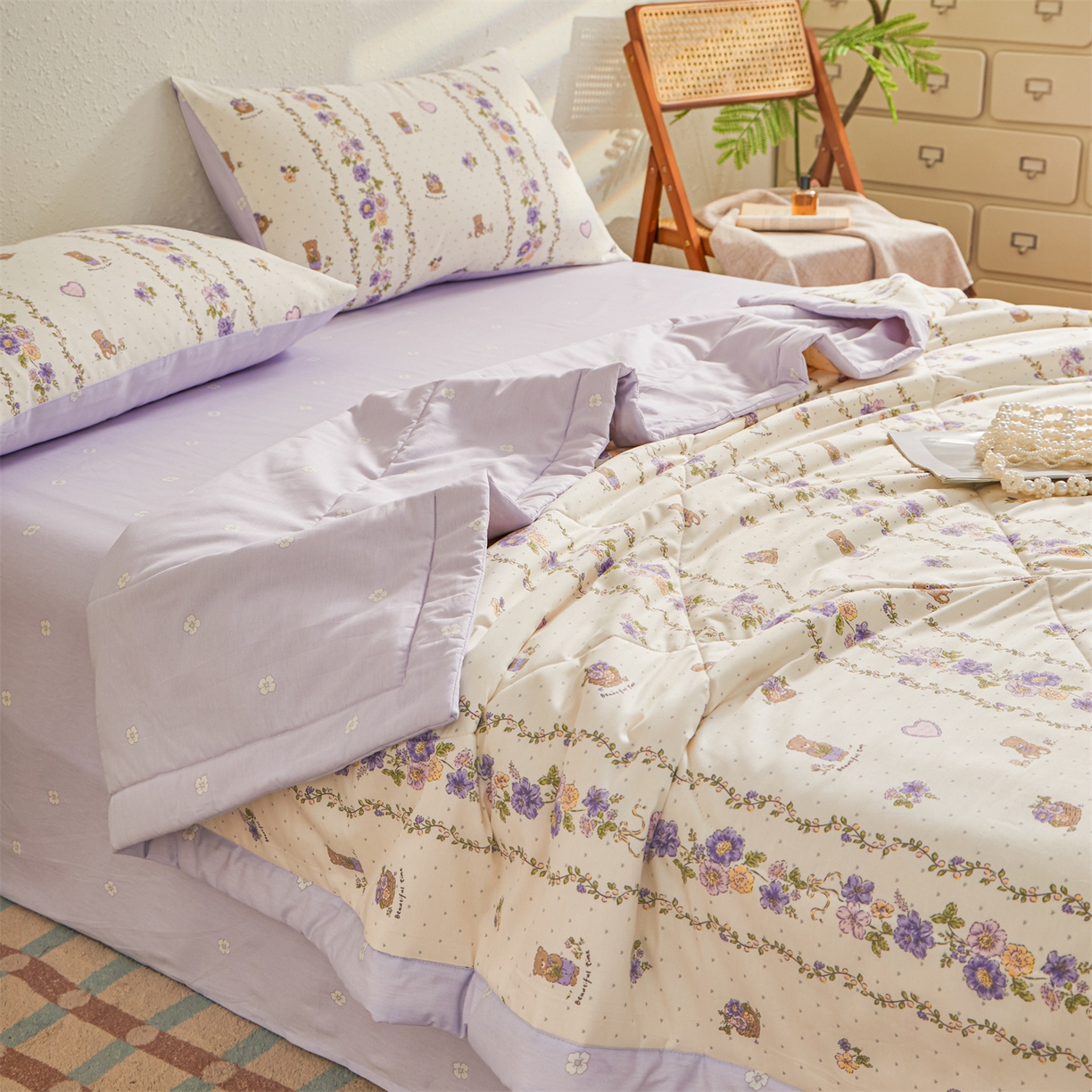 91家纺网 家纺一手货源 找家纺 小禹仔家纺 2026新款A类里外全棉印花棉花夏被 田园乐宠