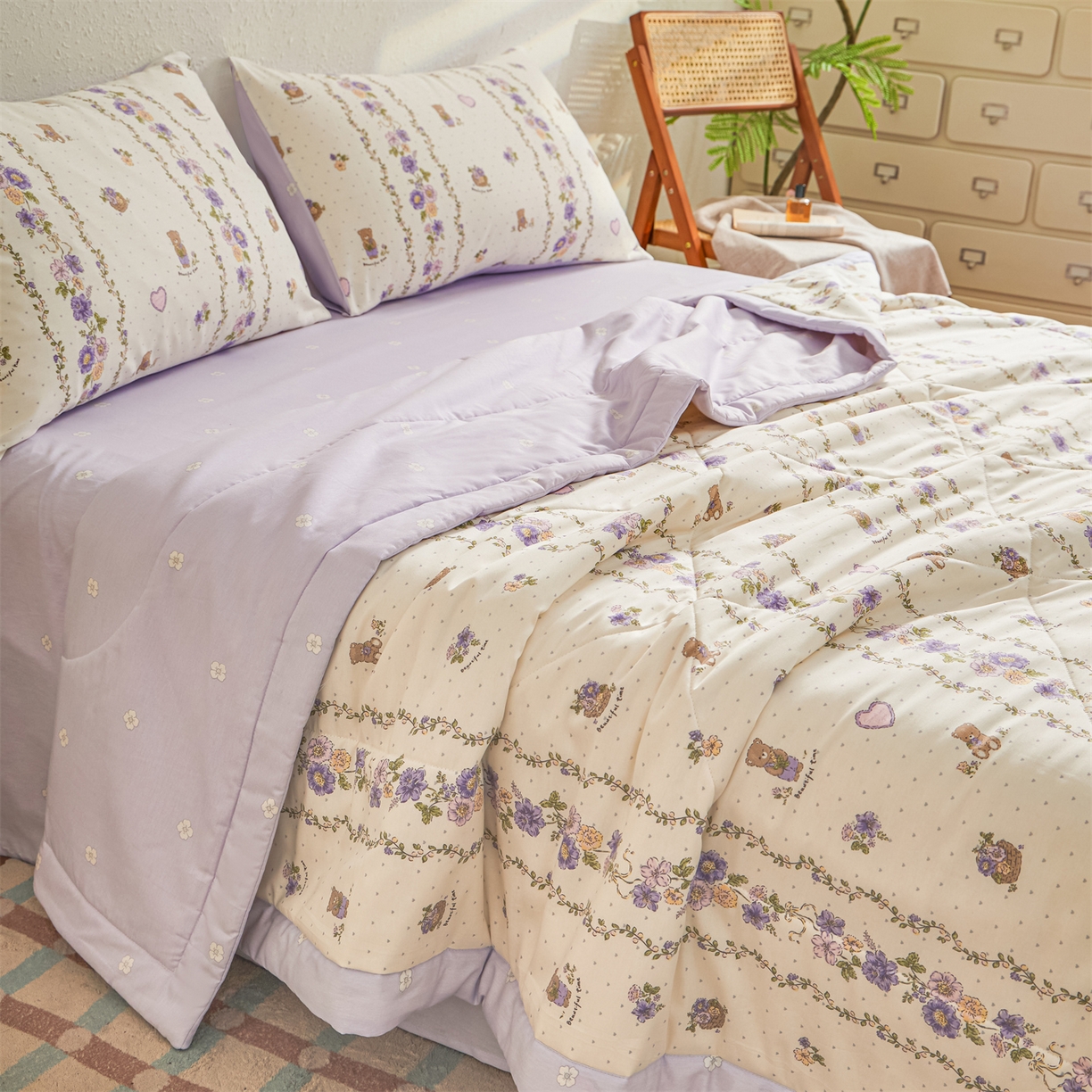 91家纺网 家纺一手货源 找家纺 小禹仔家纺 2026新款A类里外全棉印花棉花夏被 田园乐宠