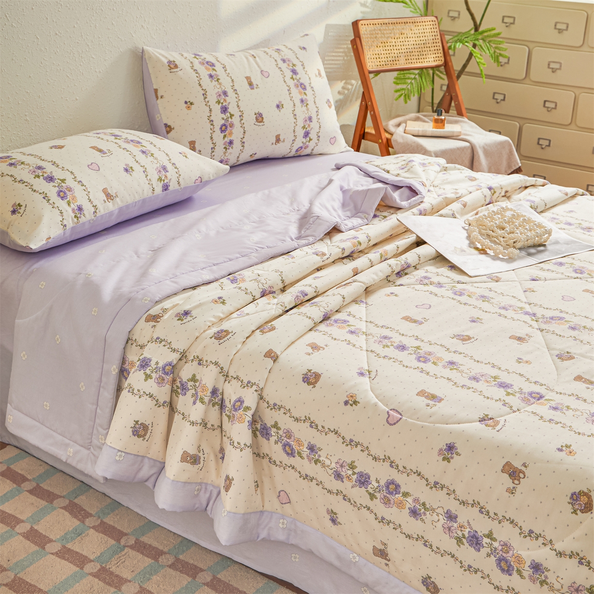 91家纺网 家纺一手货源 找家纺 小禹仔家纺 2026新款A类里外全棉印花棉花夏被 田园乐宠