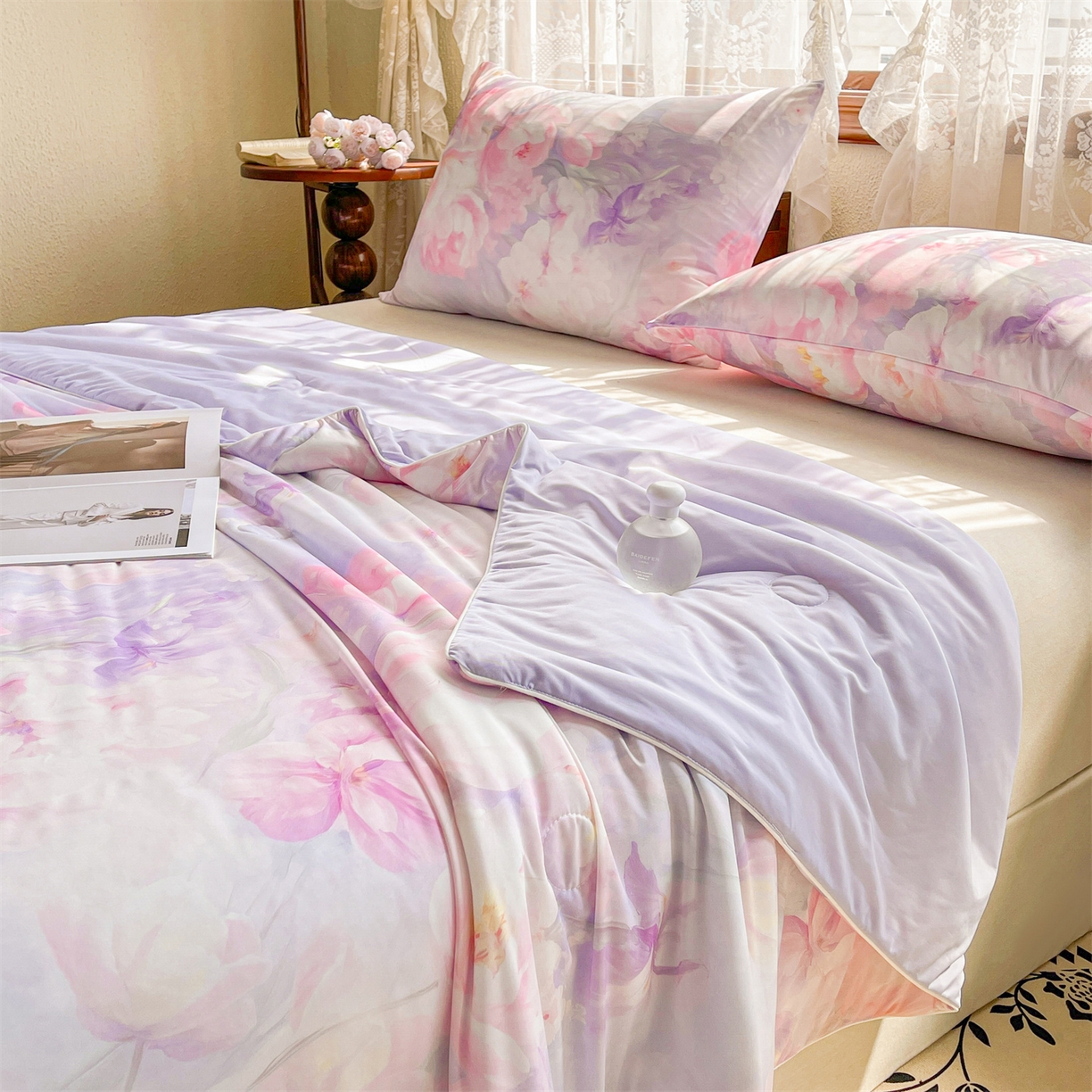 91家纺网 家纺一手货源 找家纺 小禹仔家纺 2026新款针织凉感丝印花夏被夏凉被 梦幻伴奏粉