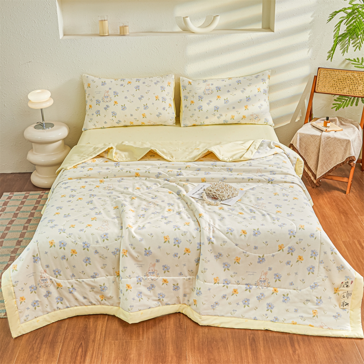 91家纺网 家纺一手货源 找家纺 小禹仔家纺 2026新款A类里外全棉印花棉花夏被 兔茶春序